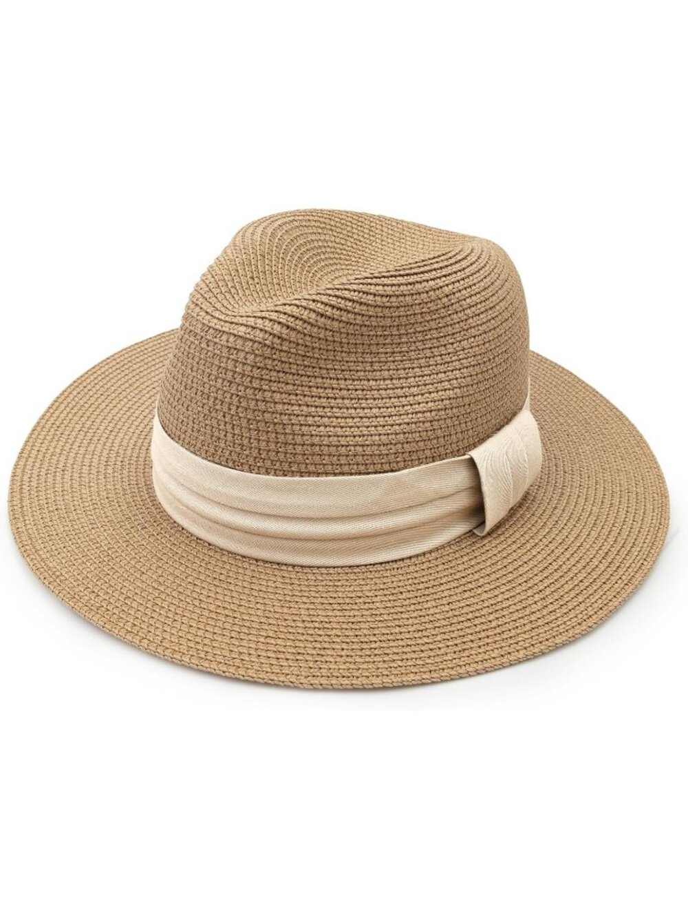 Women's Caramel Wide Brim Fedora Beach Straw Roll up Summer Beach Panama Sun Hat